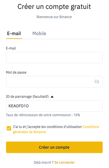 inscription binance