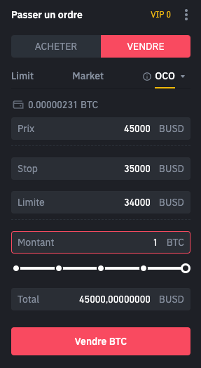 ordre OCO Binance