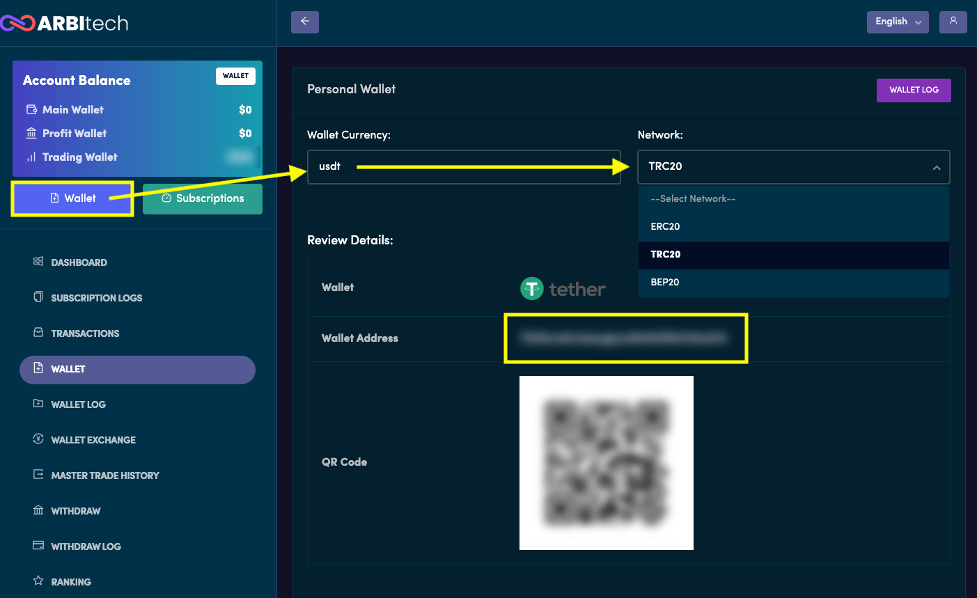 arbitech user deposit