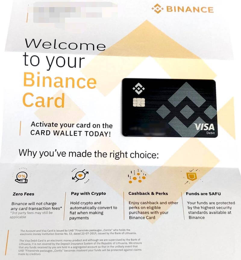 lettre visa card binance