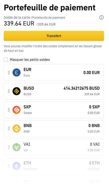 portefeuille carte CB binance